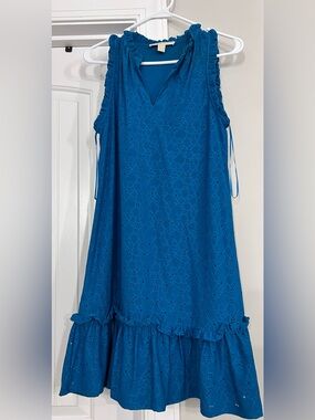 Michael Kors Teal Blue Eyelet Ruffle Hem Sundress